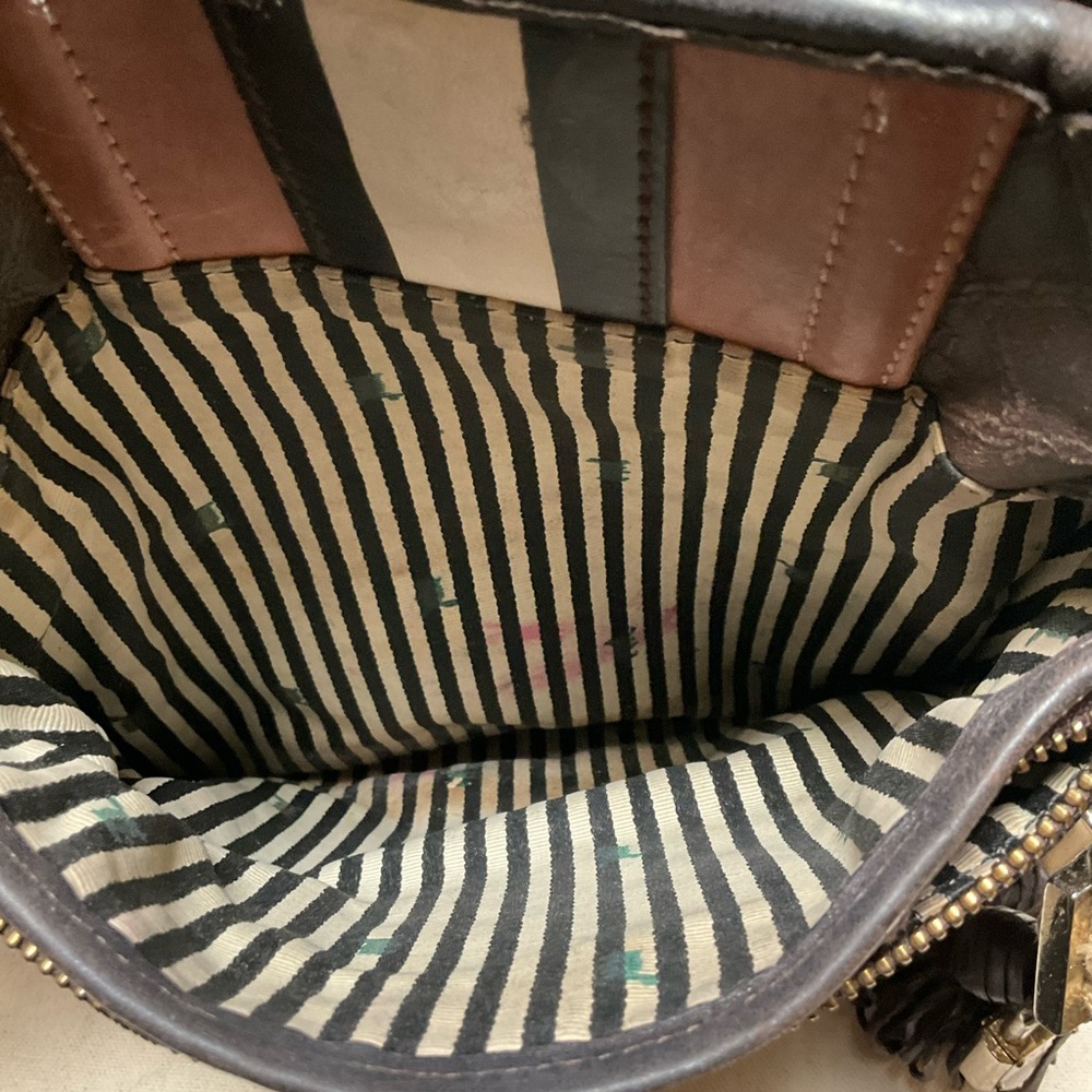 REHAB project L A M B LEATHER CROSSBODY BAG Brown and Pink Leather NEEDS repair - Picture 8 of 15